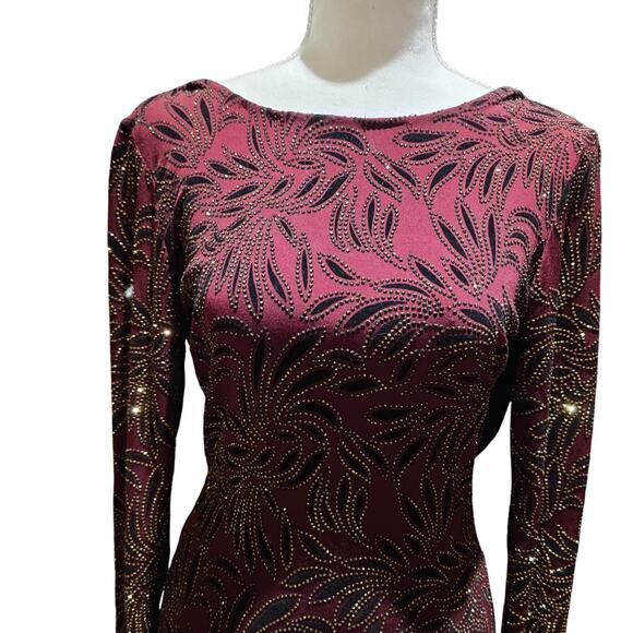 Windsor Burgundy Velvet Jeweled Mini Dress M Cowl Back Bodycon Holiday Party - Picture 5 of 13